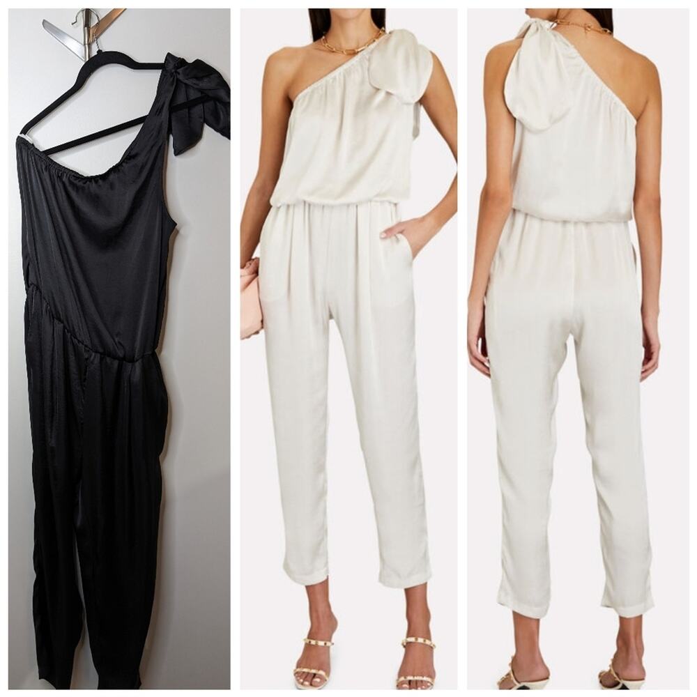 Overlover Black Satin Winona One Shoulder Jumpsuit | Size M